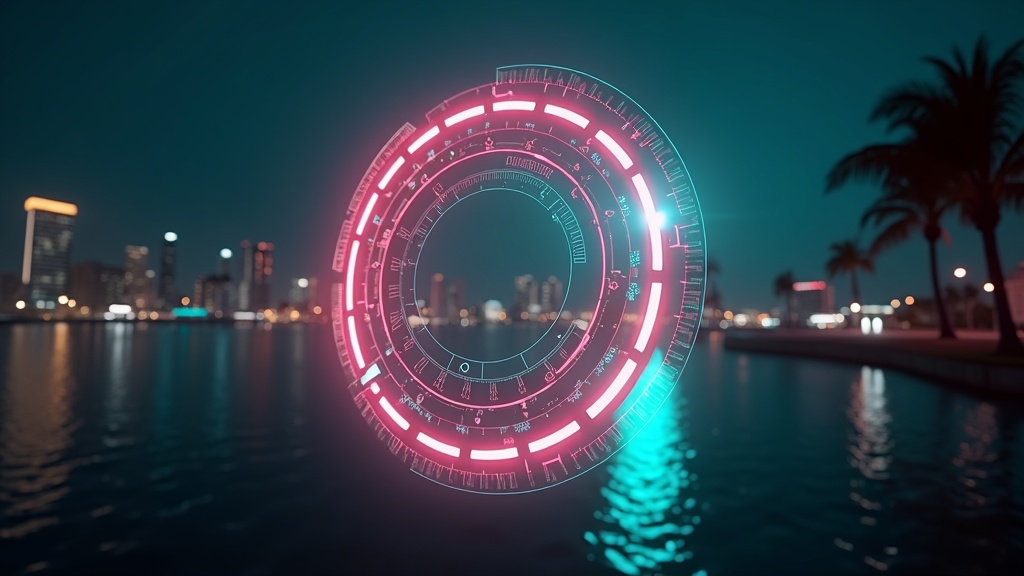 A weapon wheel style interface glowing over a dark Vice City backdrop